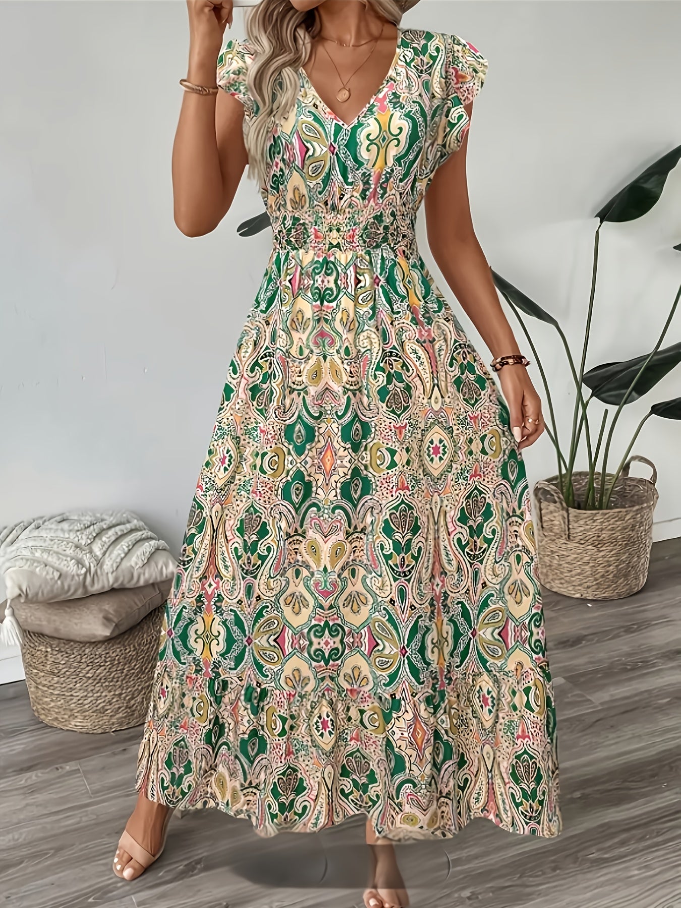 Floral Ruffle Hem Maxi Dress Elegant