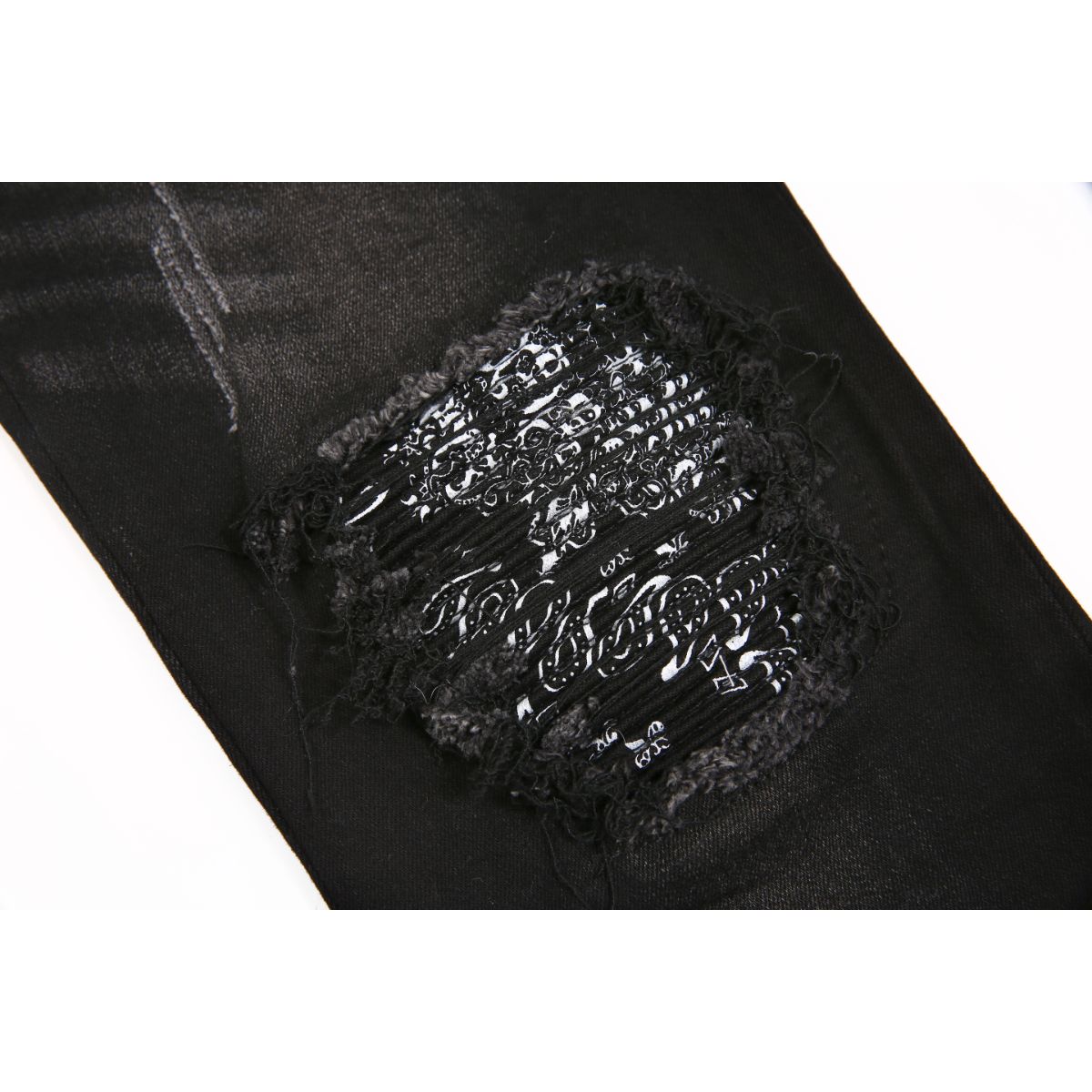 Washed Black Denim Black Paisley Patch