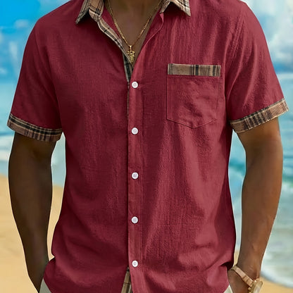 Plaid Patchwork Pocket Short Sleeve Shirt