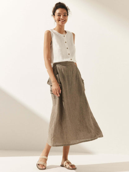 ONYX Linen Checked Skirt Stylish