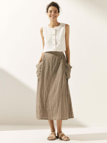 ONYX Linen Checked Skirt Stylish
