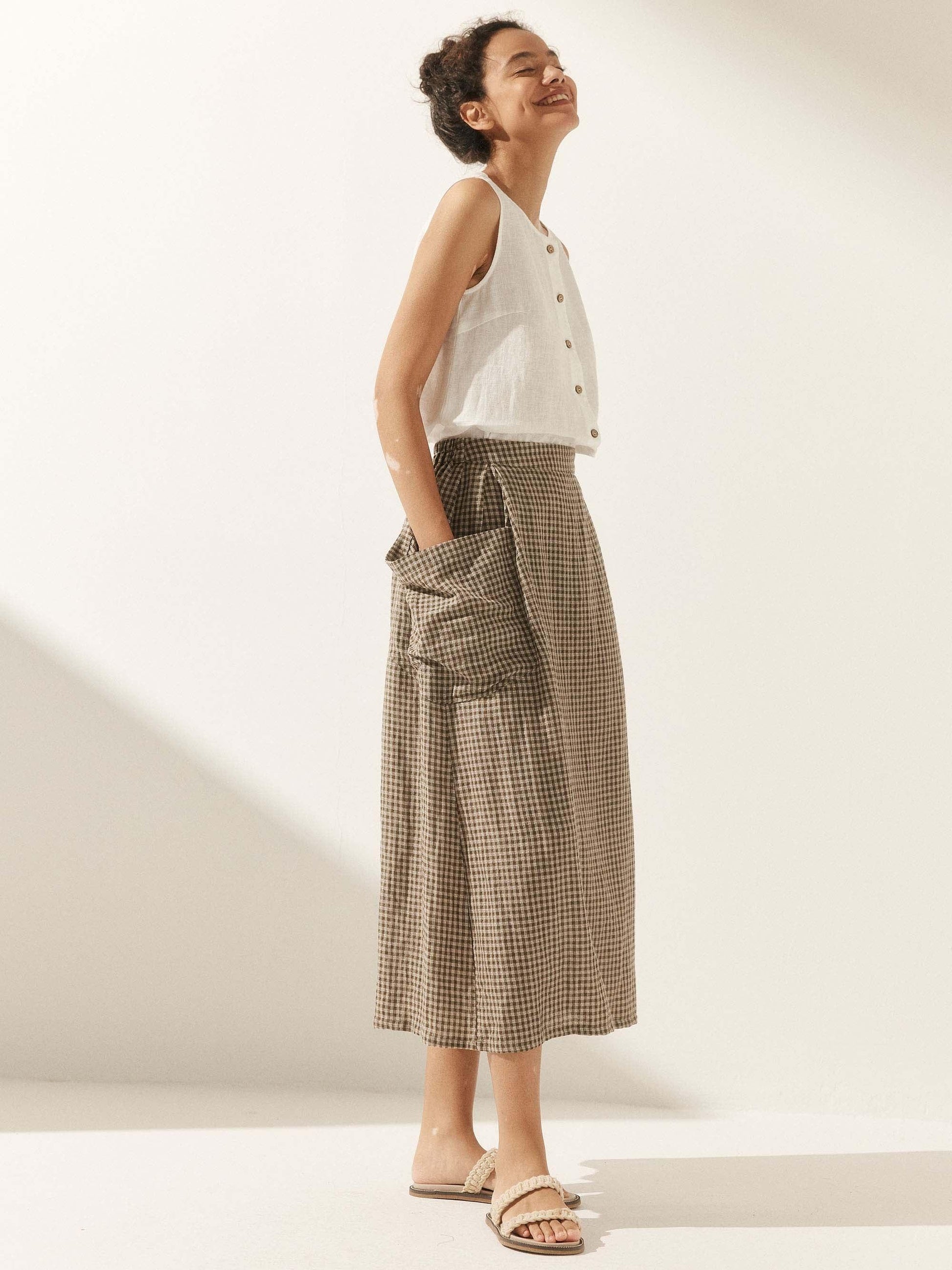 ONYX Linen Checked Skirt Stylish