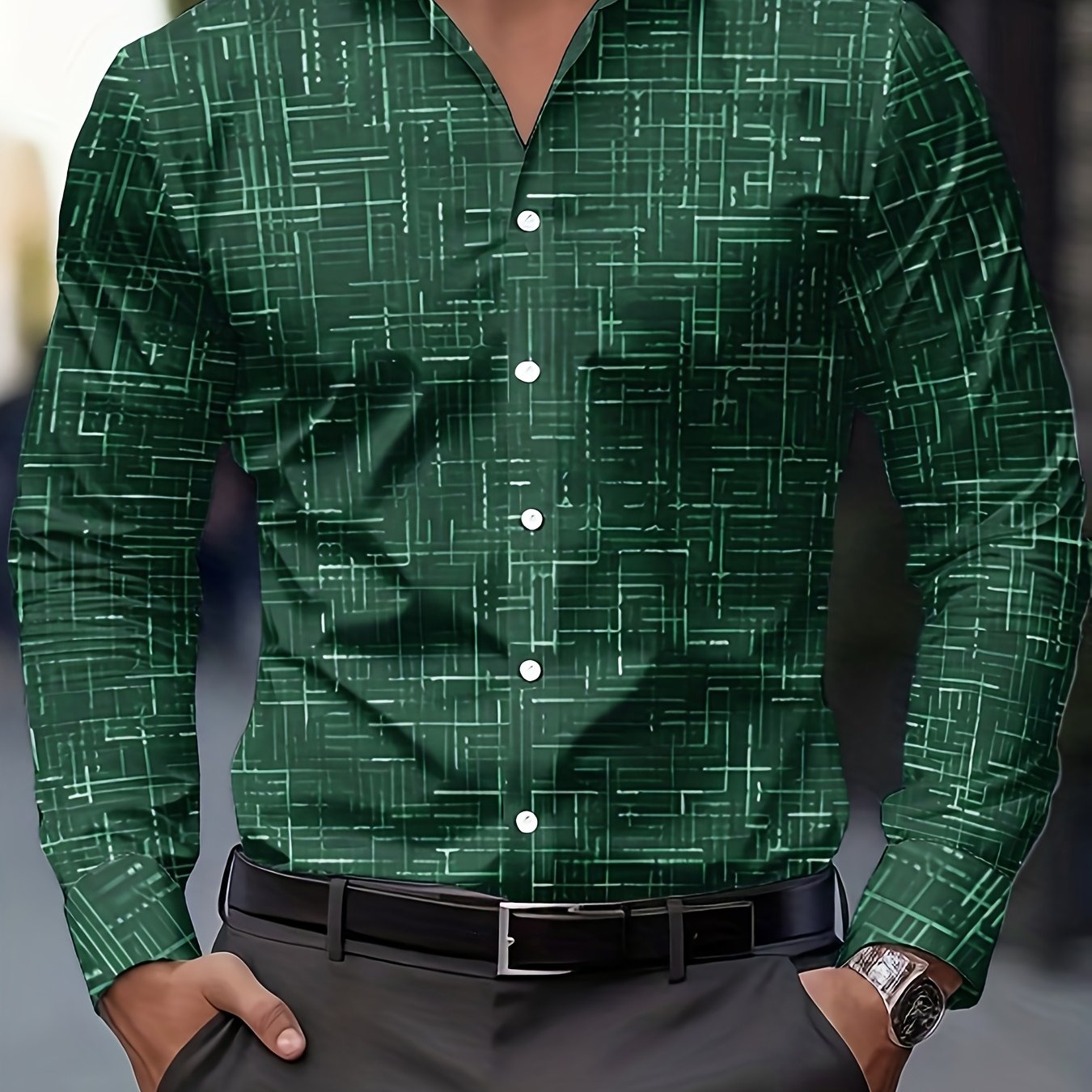 Geometric Long Sleeve Button-Up Shirt