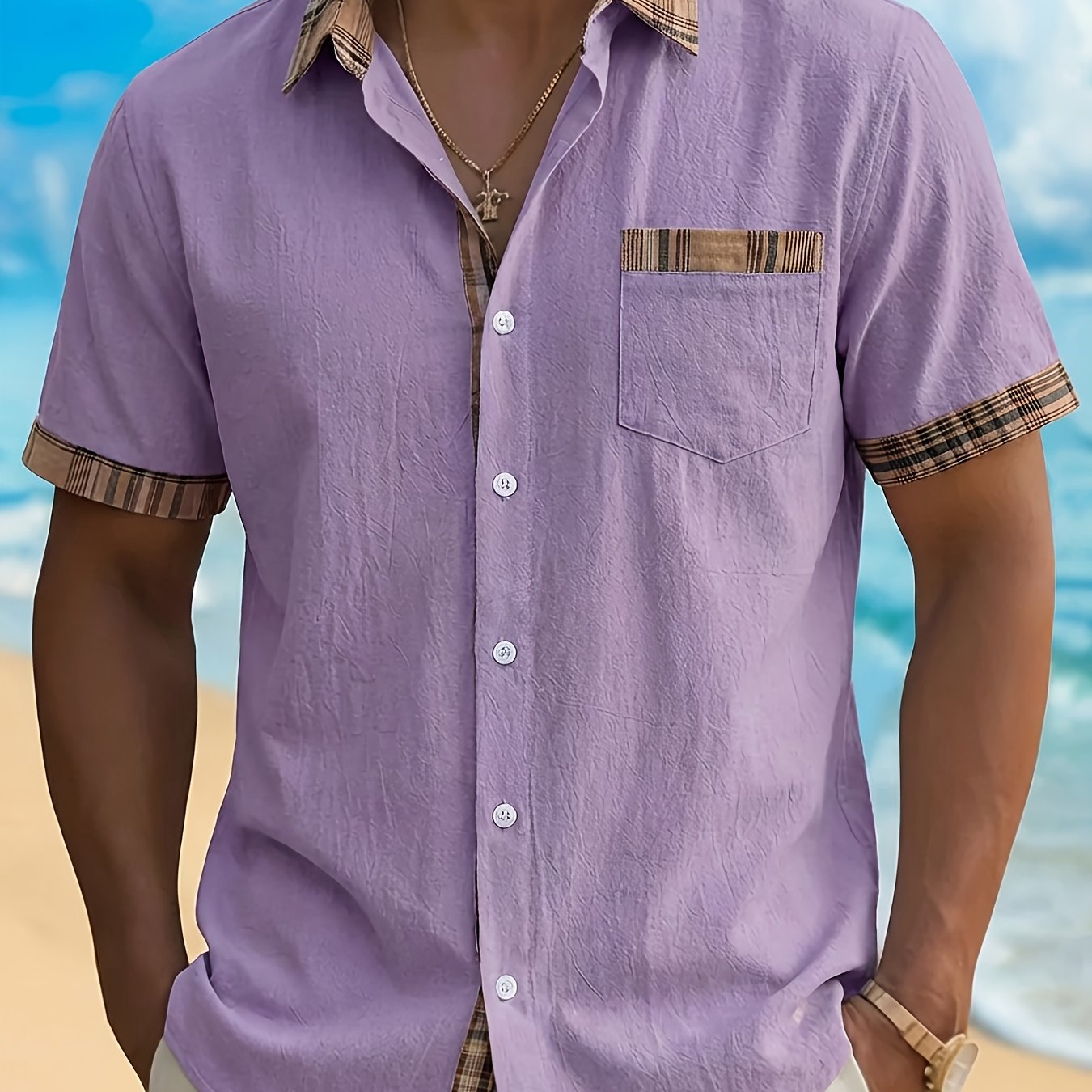 Plaid Patchwork Pocket Short Sleeve Shirt