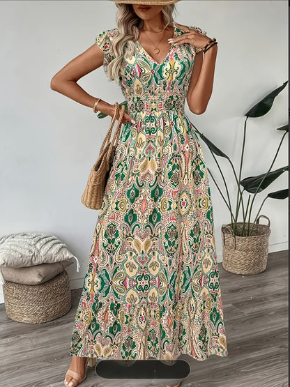 Floral Ruffle Hem Maxi Dress Elegant