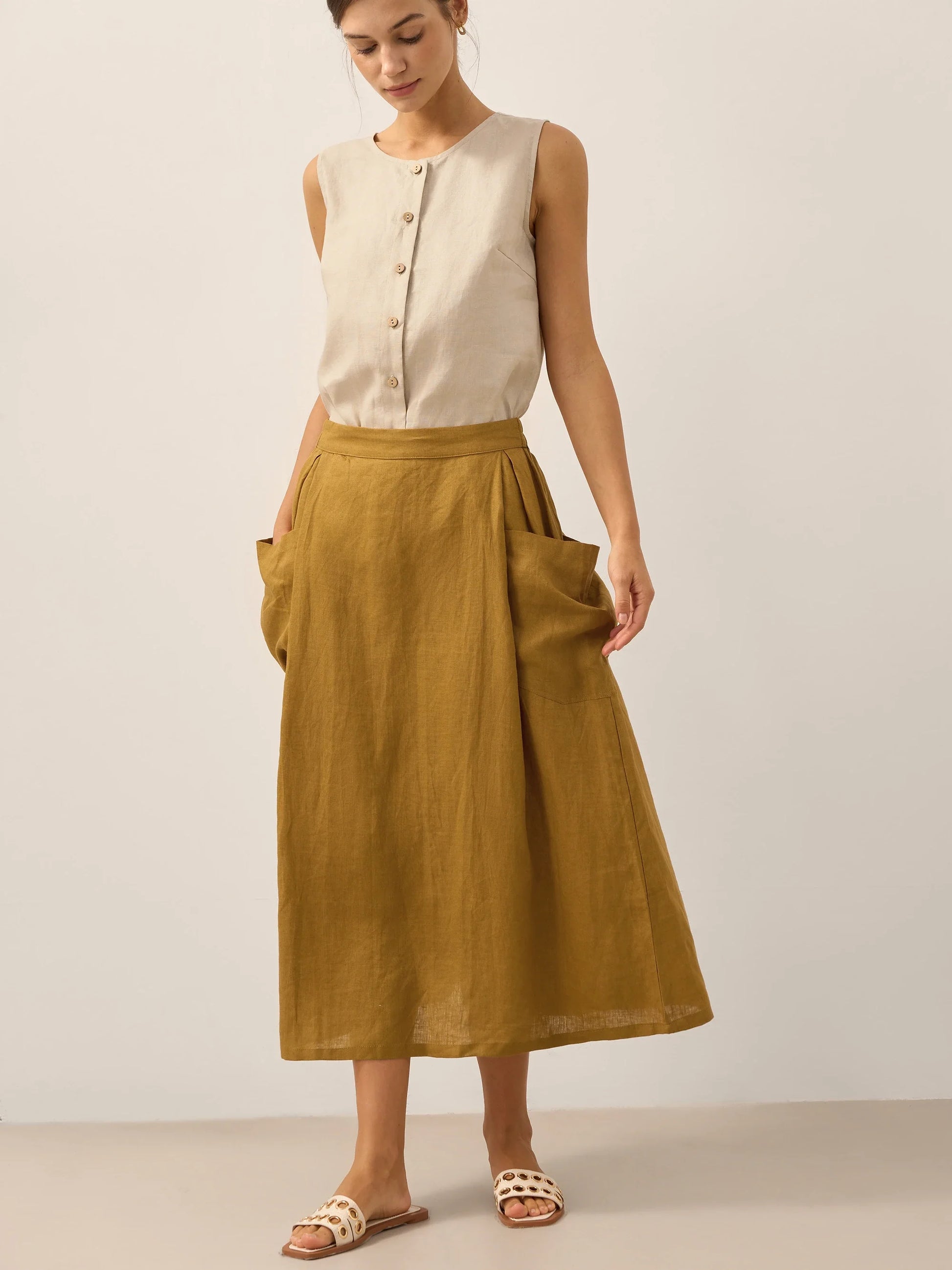 ONYX Linen Checked Skirt Stylish
