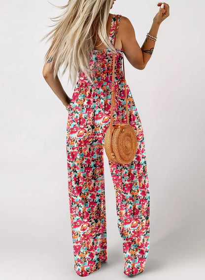 Casual Print Sleeveless Loose Overalls Jumpsuits