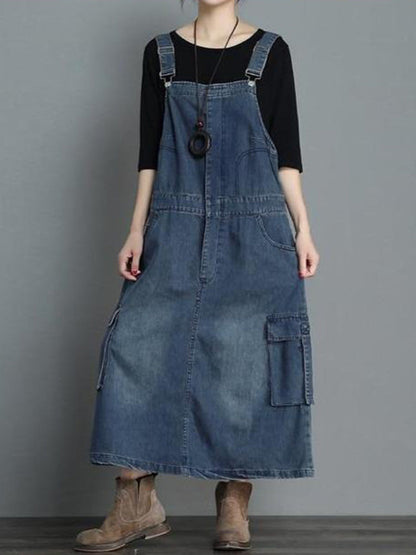 Vintage Denim Overall Maxi Dress