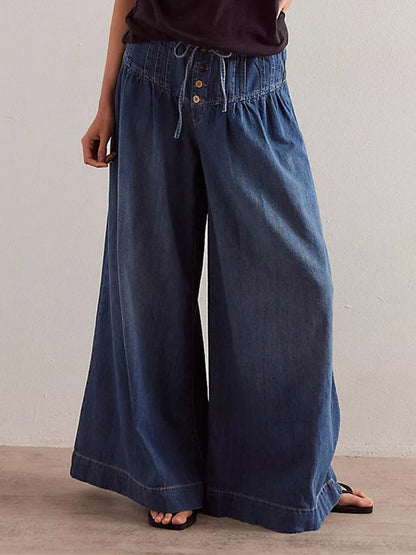 Wide-Leg Denim Drawstring Jeans