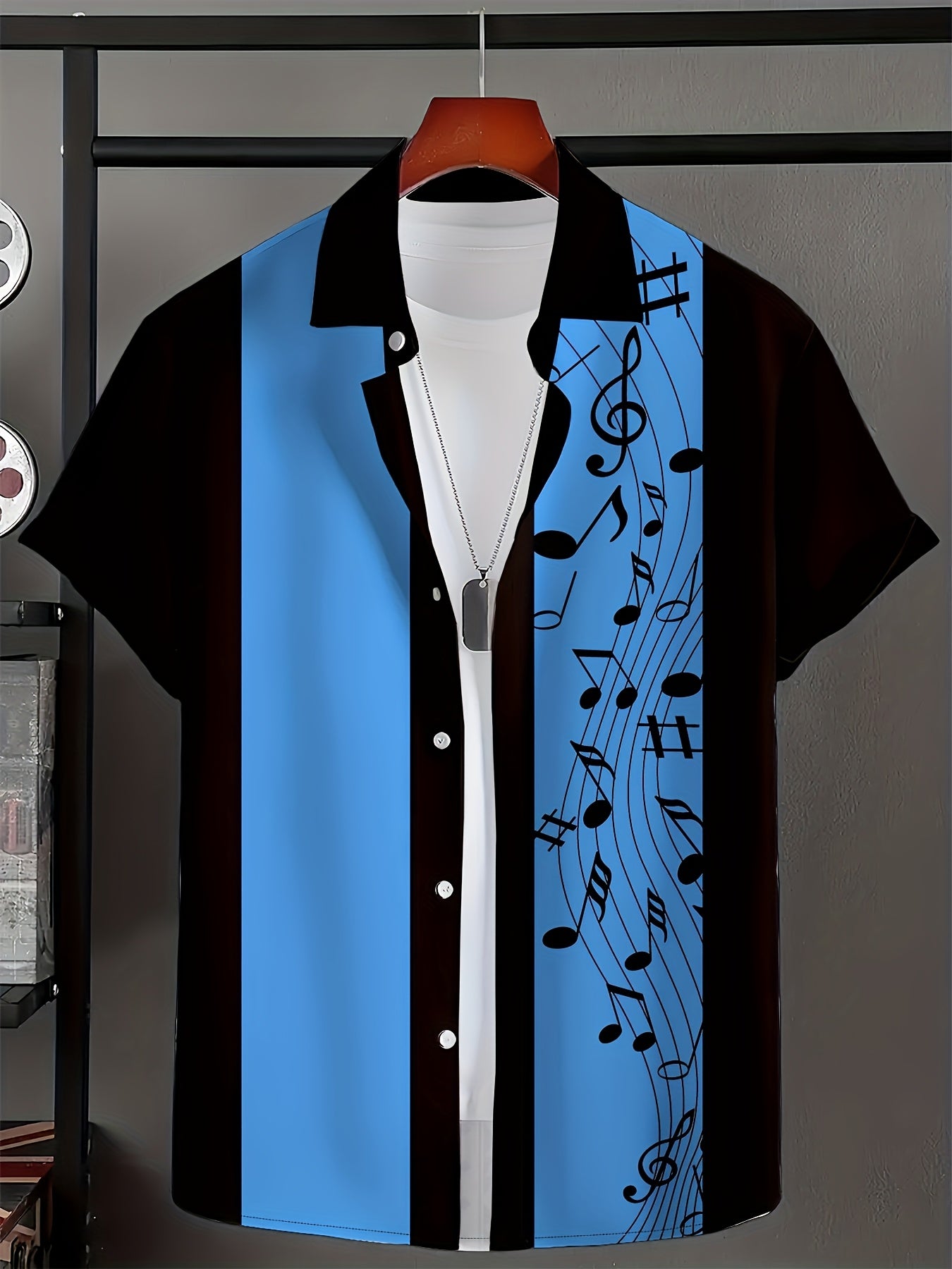 Music Tone Pattern Short Sleeve Button-Up Shirt