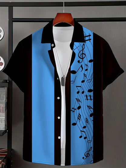 Music Tone Pattern Short Sleeve Button-Up Shirt