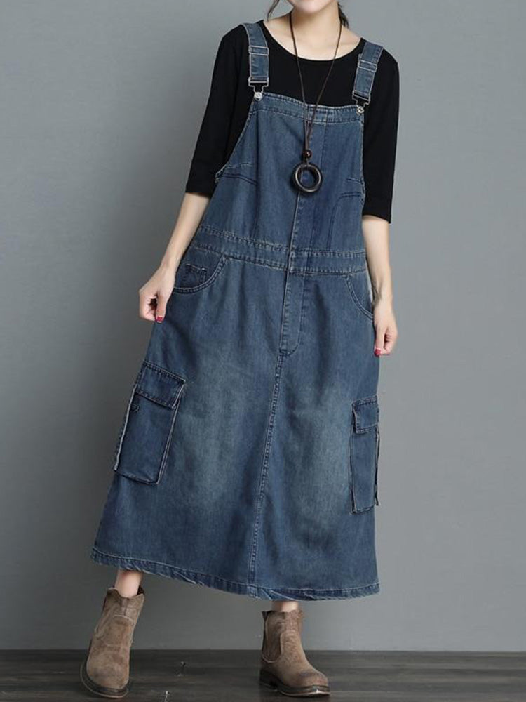 Vintage Denim Overall Maxi Dress