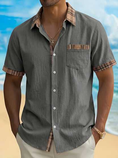 Plaid Patchwork Pocket Short Sleeve Shirt