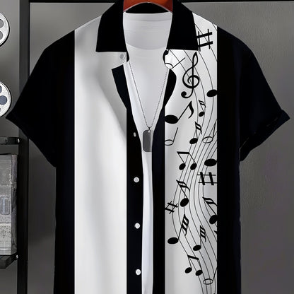 Music Tone Pattern Short Sleeve Button-Up Shirt