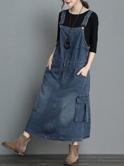 Vintage Denim Overall Maxi Dress