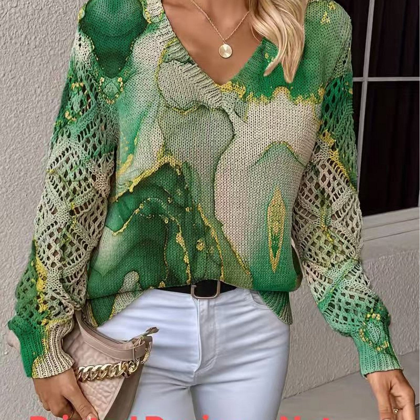 bohemian print v-neck top long sleeve