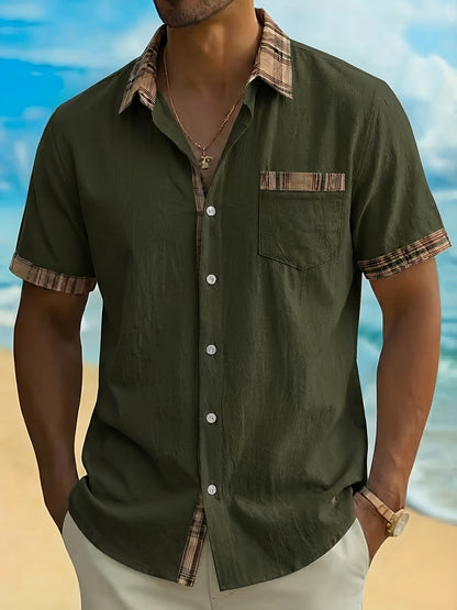 Plaid Patchwork Pocket Short Sleeve Shirt