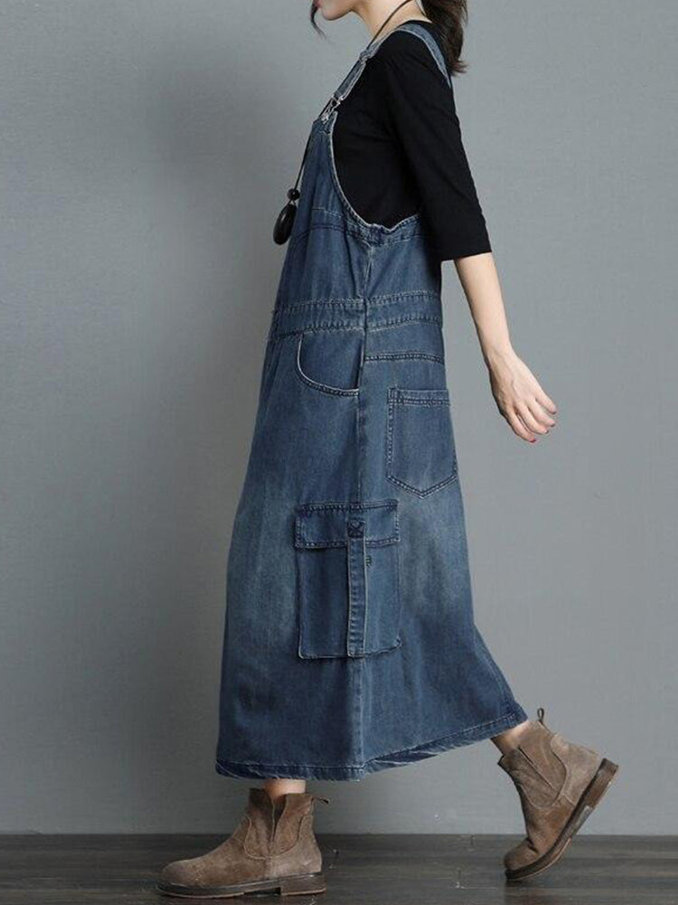 Vintage Denim Overall Maxi Dress