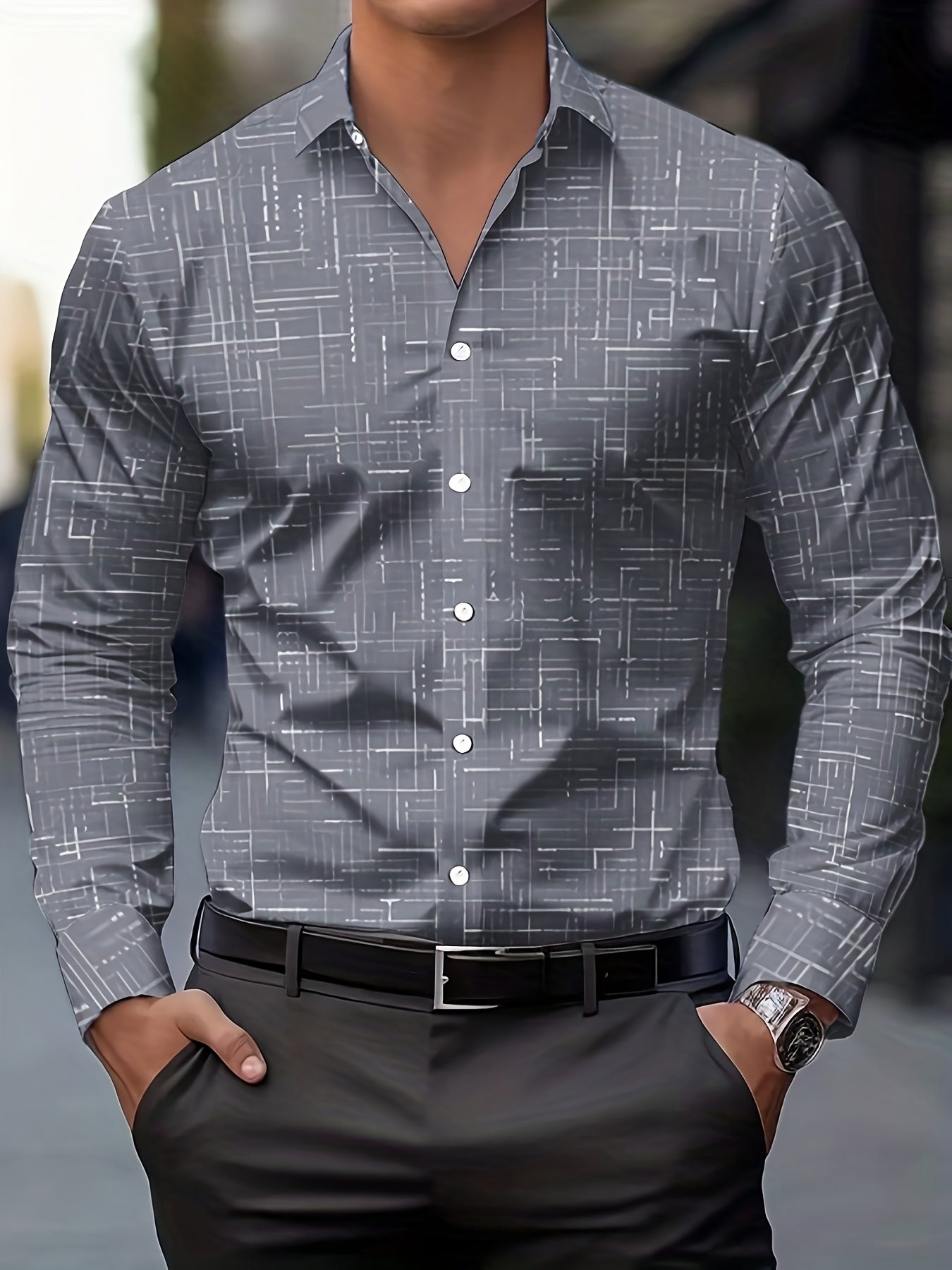 Geometric Long Sleeve Button-Up Shirt