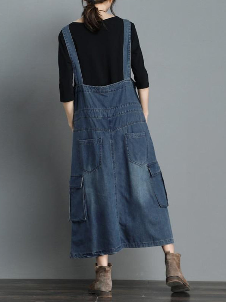 Vintage Denim Overall Maxi Dress
