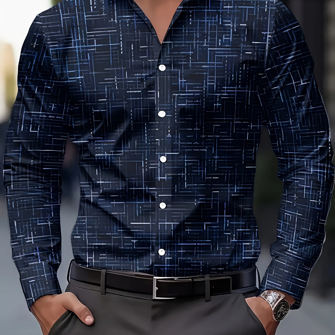 Geometric Long Sleeve Button-Up Shirt