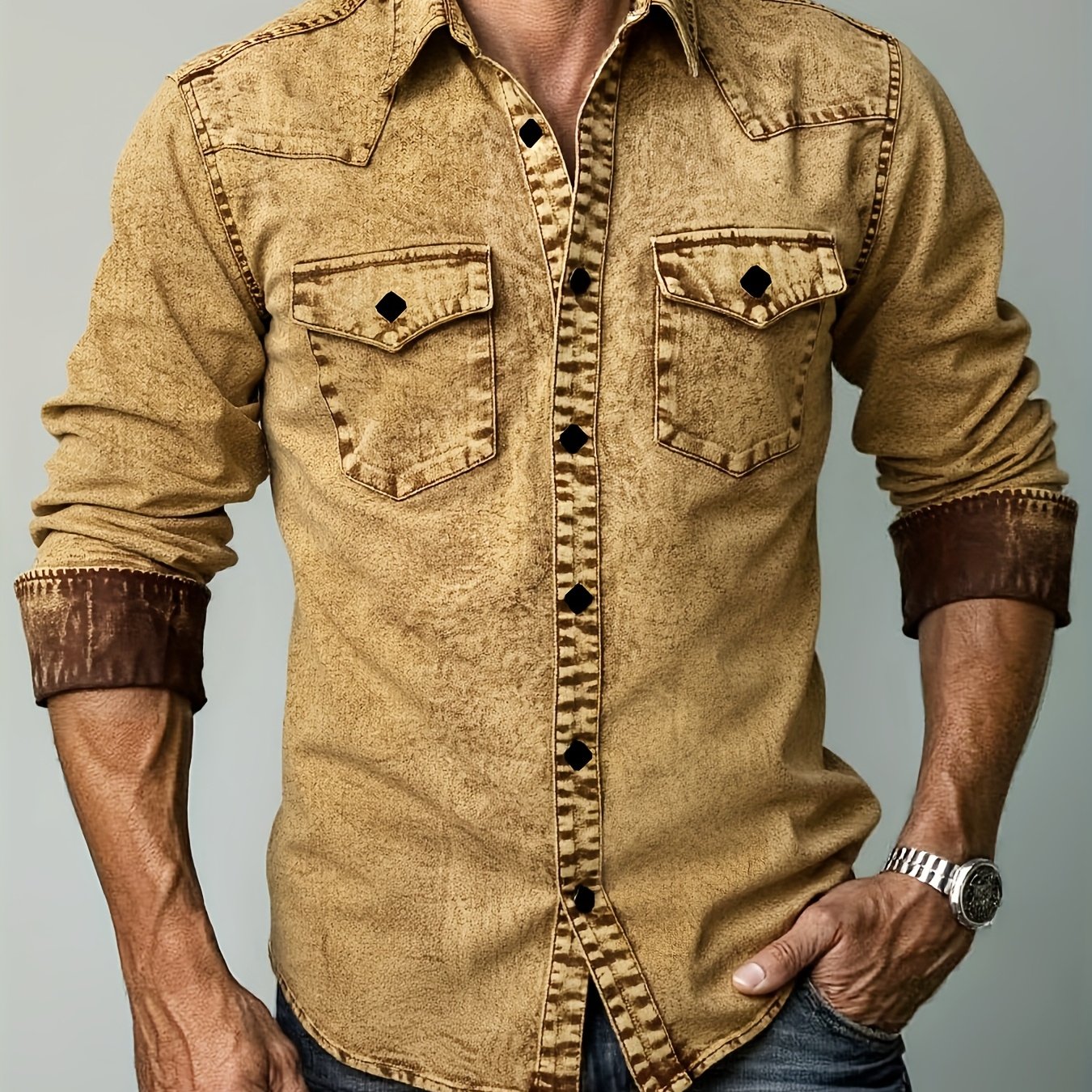 Vintage Washed Denim Long Sleeve Shirt