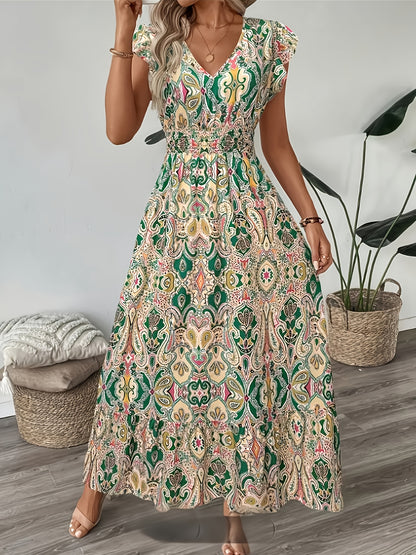 Floral Ruffle Hem Maxi Dress Elegant