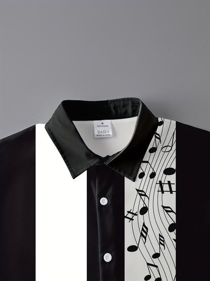 Music Tone Pattern Short Sleeve Button-Up Shirt