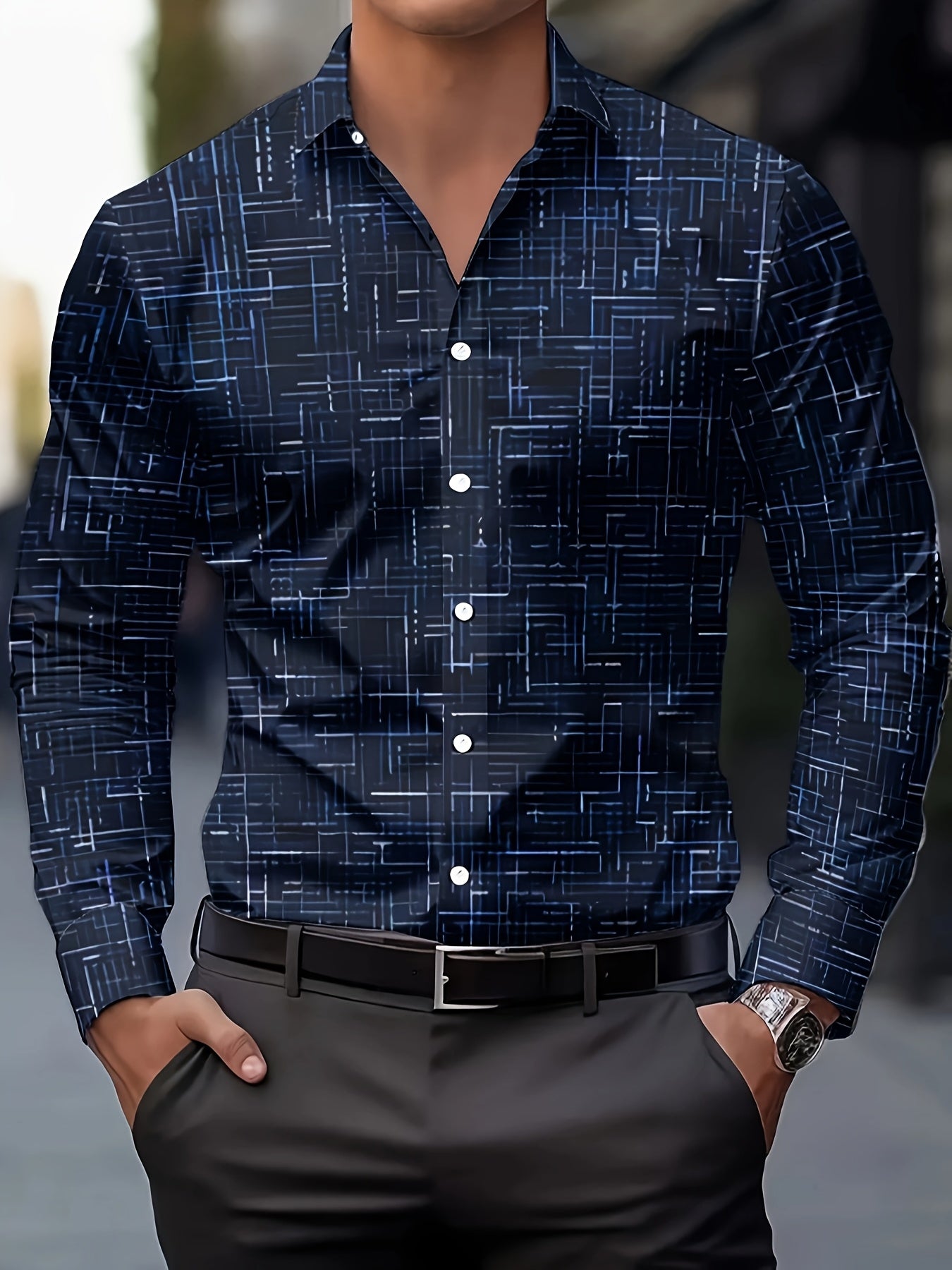 Geometric Long Sleeve Button-Up Shirt
