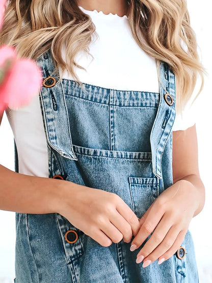 Luxury Distressed Washed Denim Overall Jumpsuit