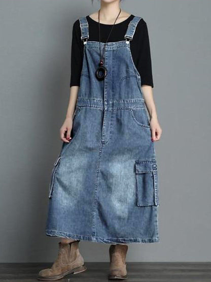 Vintage Denim Overall Maxi Dress
