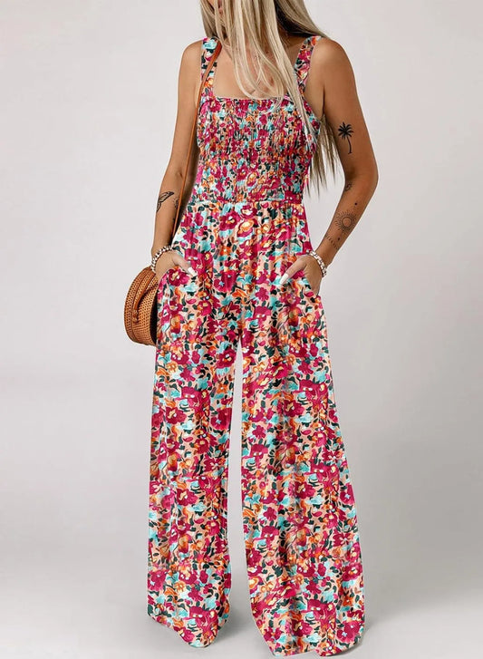 Casual Print Sleeveless Loose Overalls Jumpsuits