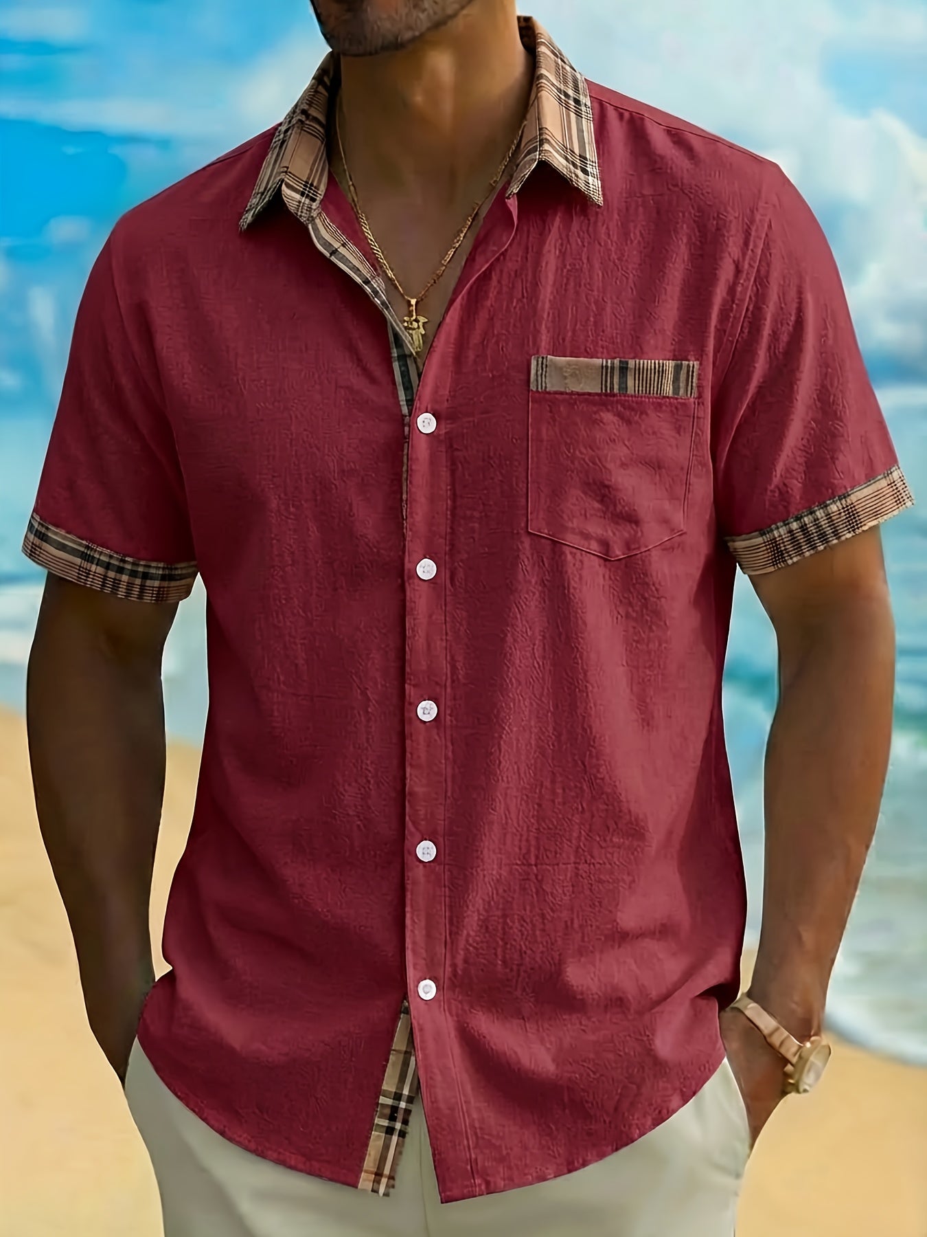 Plaid Patchwork Pocket Short Sleeve Shirt