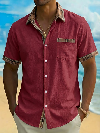 Plaid Patchwork Pocket Short Sleeve Shirt