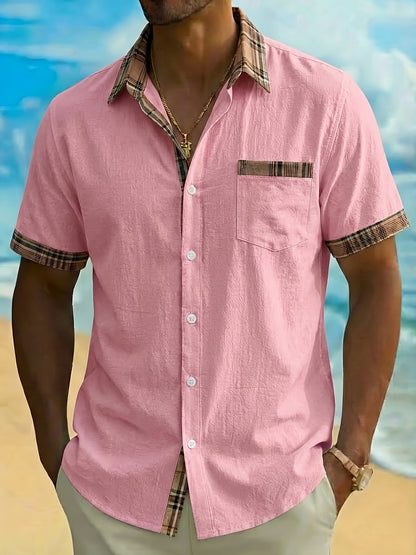 Plaid Patchwork Pocket Short Sleeve Shirt