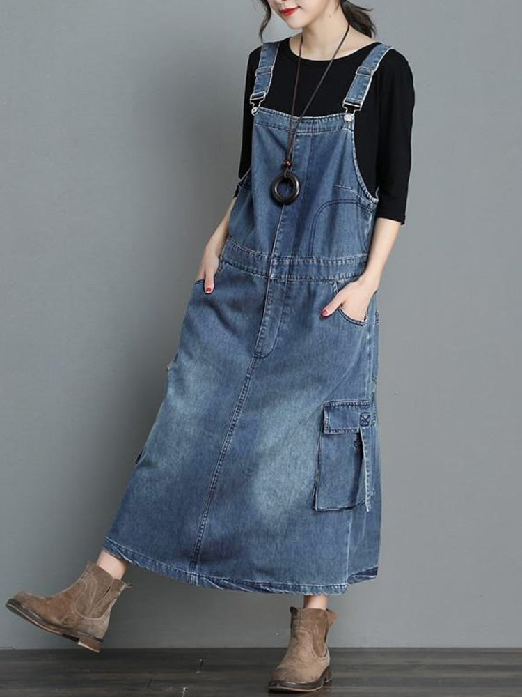 Vintage Denim Overall Maxi Dress