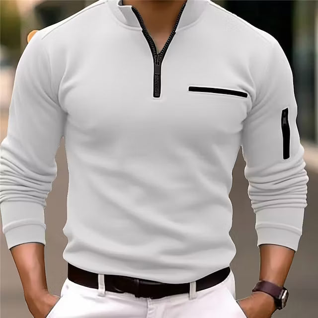 Sport Stand Collar Zipper Long Sleeve Solid Color Polo Shirt