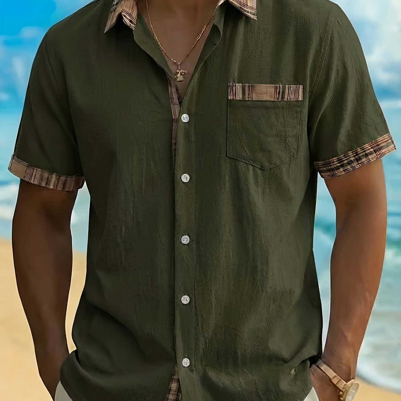 Plaid Patchwork Pocket Short Sleeve Shirt