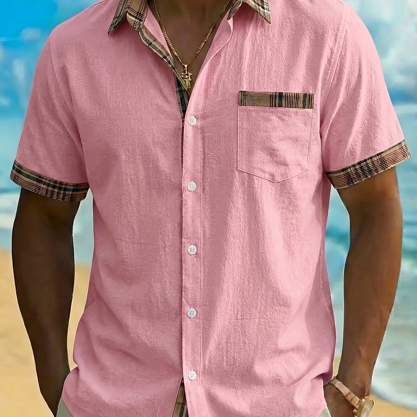Plaid Patchwork Pocket Short Sleeve Shirt