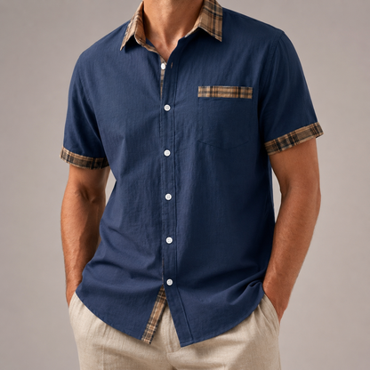 Plaid Patchwork Pocket Short Sleeve Shirt