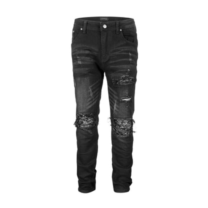 Washed Black Denim Black Paisley Patch