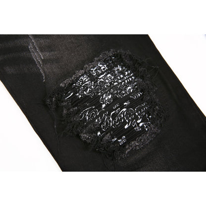 Washed Black Denim Black Paisley Patch