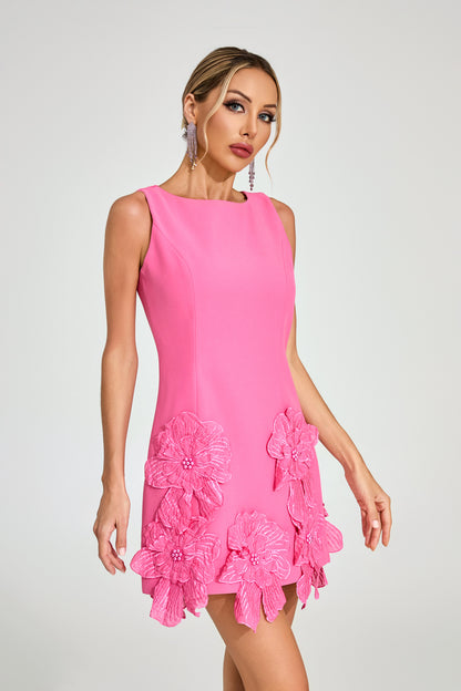 Mini Dress with Floral Appliqués in Jeremiah Pink