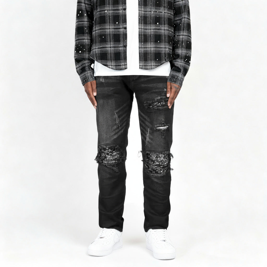 Washed Black Denim Black Paisley Patch