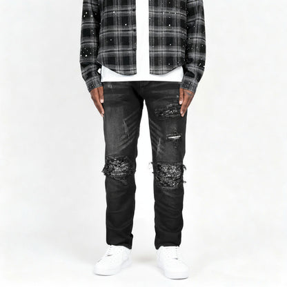 Washed Black Denim Black Paisley Patch