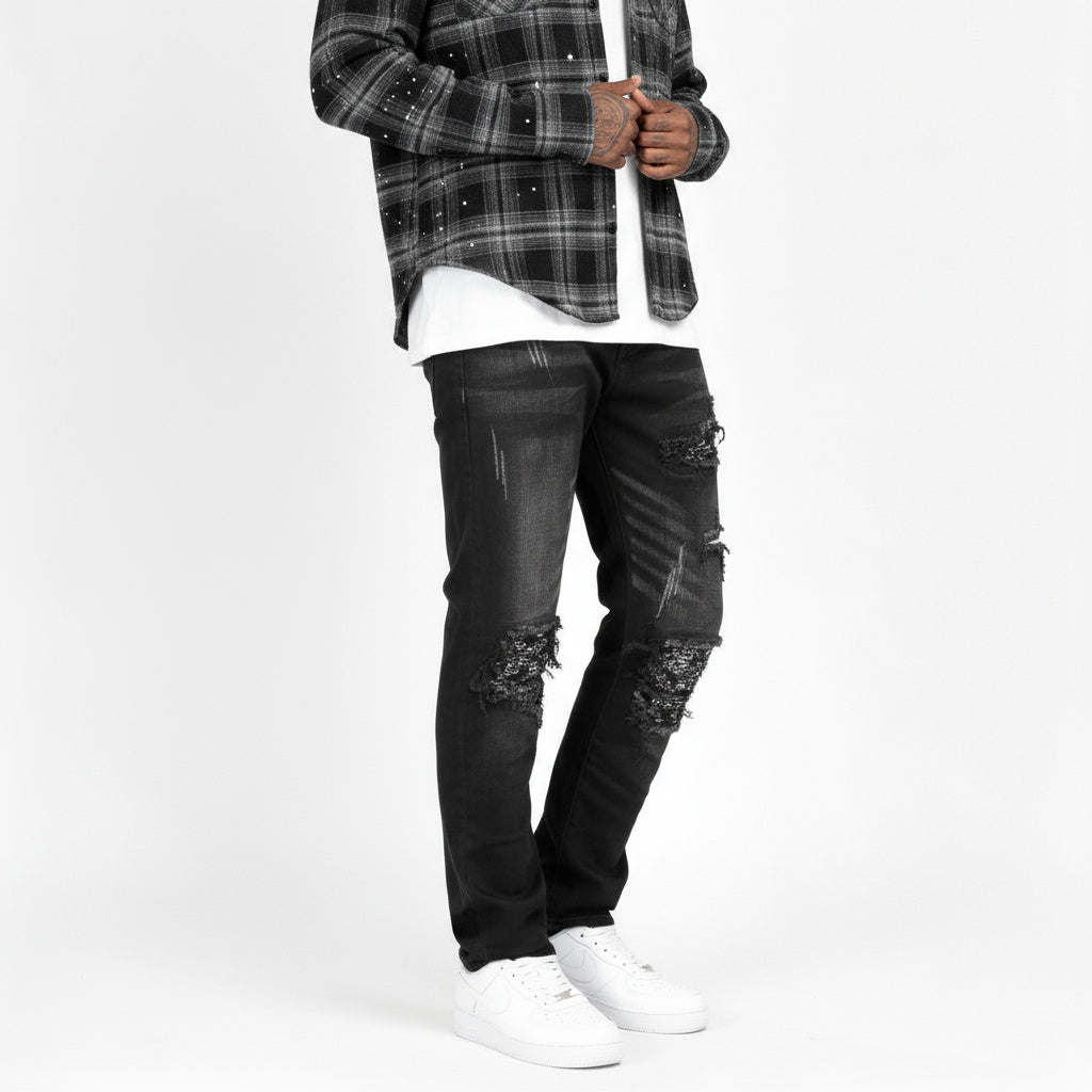 Washed Black Denim Black Paisley Patch