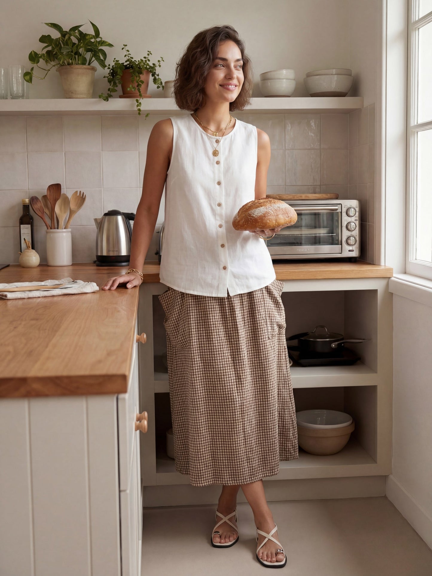 ONYX Linen Checked Skirt Stylish