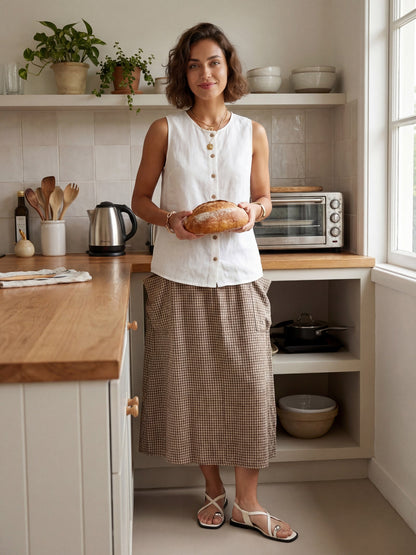 ONYX Linen Checked Skirt Stylish