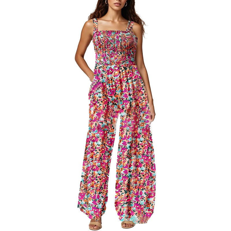 Casual Print Sleeveless Loose Overalls Jumpsuits