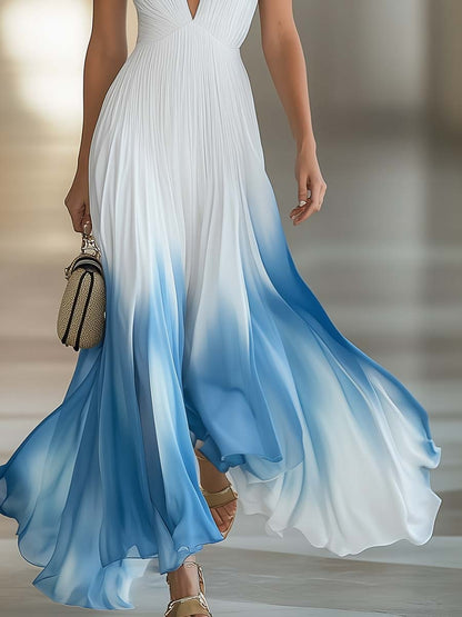 Blue Gradient Chiffon Maxi Dress